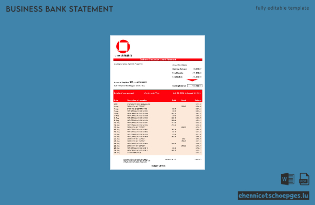 Beispielvorschau eines Firmenkontoauszugs der Bank of Guiyang (Word- und PDF-Format)
